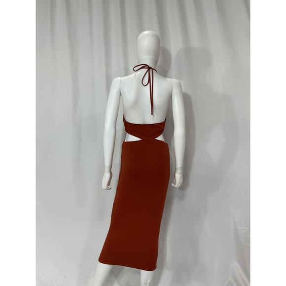 Camila Coelho 'Rida' Red Tie Halterneck Front Cut Out Midi Dress Size XS - Picture 3 of 5
